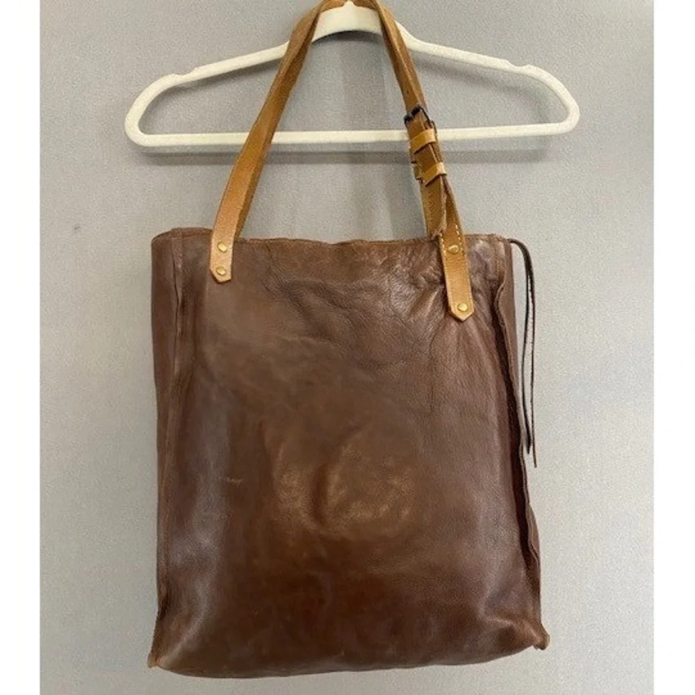 Handmade by‎ Elke Boulder CO Brown Leather Tassel Tote Bag Zippered Shopper
